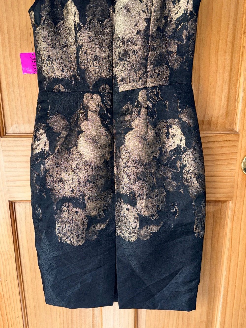 NWT Betsey Johnson Black Midi Dress w/Gold Floral Jacquard & Mesh Yoke-4 - Picture 10 of 14